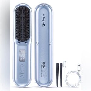 Light Blue Cordless Rechargeable Hair Straightening Brush